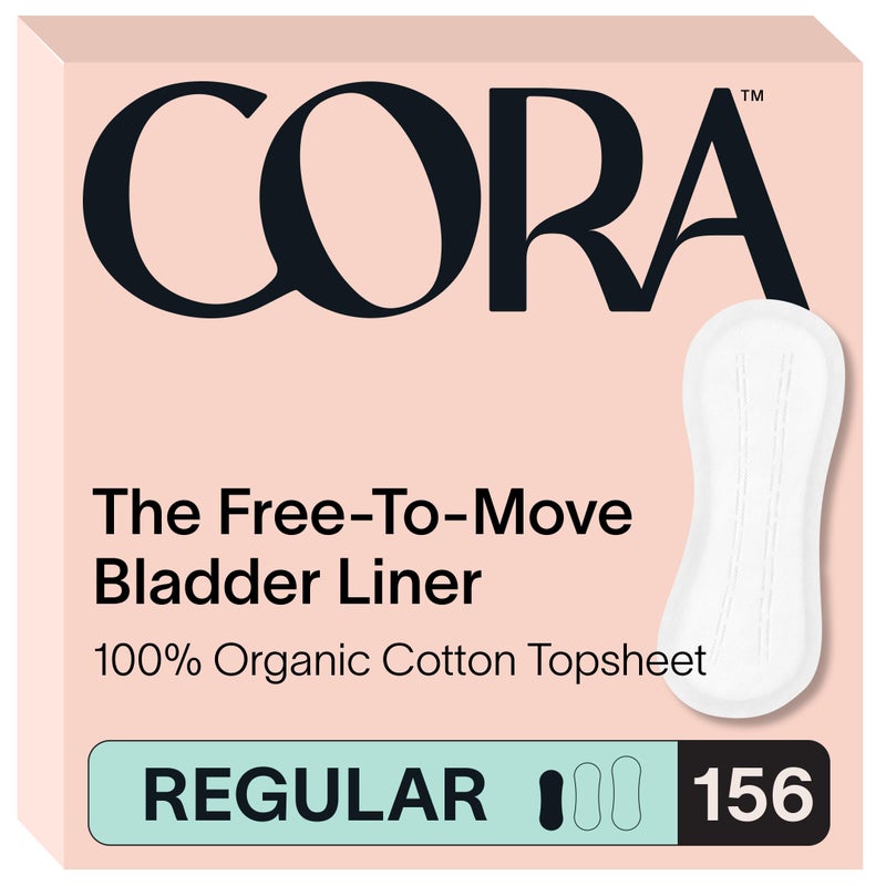 Cora Organic Bladder Liners Ultra Thin Incontinence Postpartum Pads for Women Panty Liners for Bladder Leaks Breathable Cotton 156 Regular